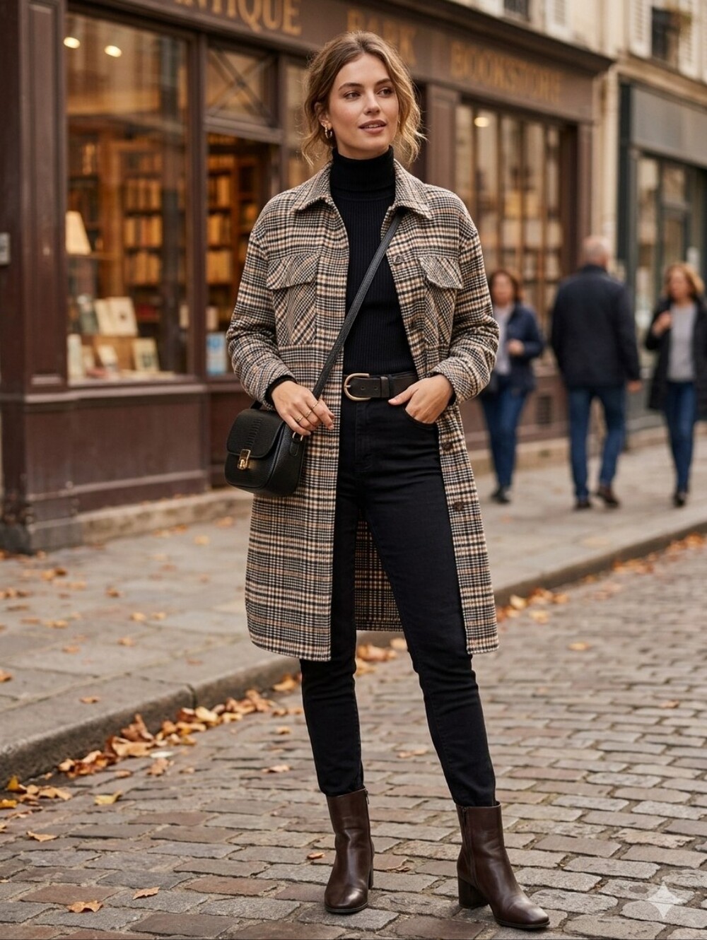 Lagenlook Checked Plaid Longline Shacket Shirt Jacket - Brown, Black & Cream